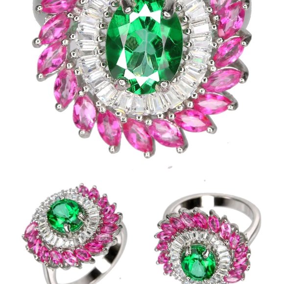 Pink Stone Statement Ring, Topaz Cocktail Ring, Gemstone Flower Mothers Ring - Picture 4 of 5